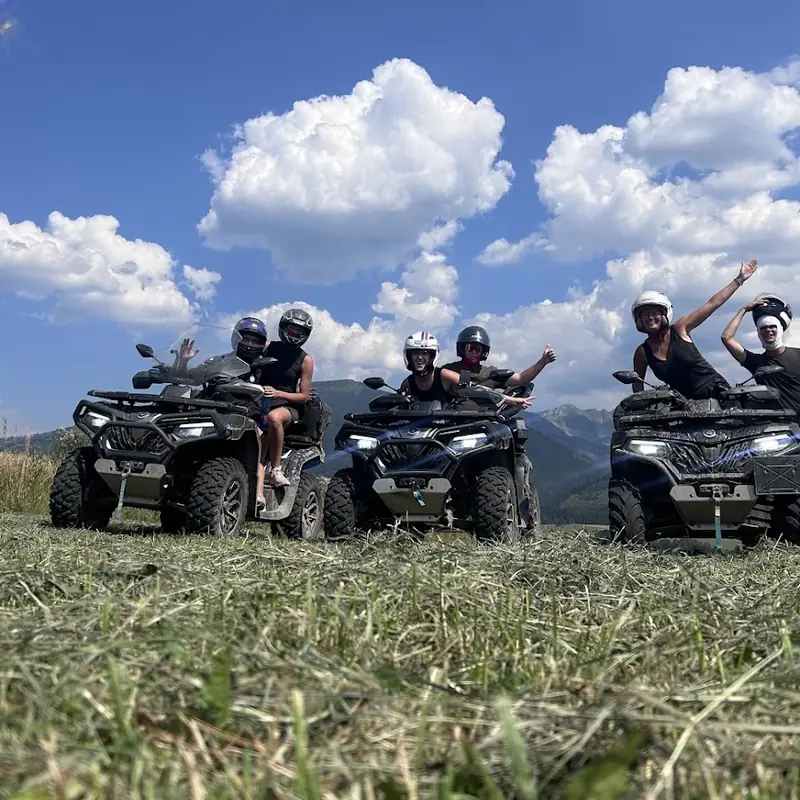 Group of riders on CF MOTO quads in the Liptov mountains